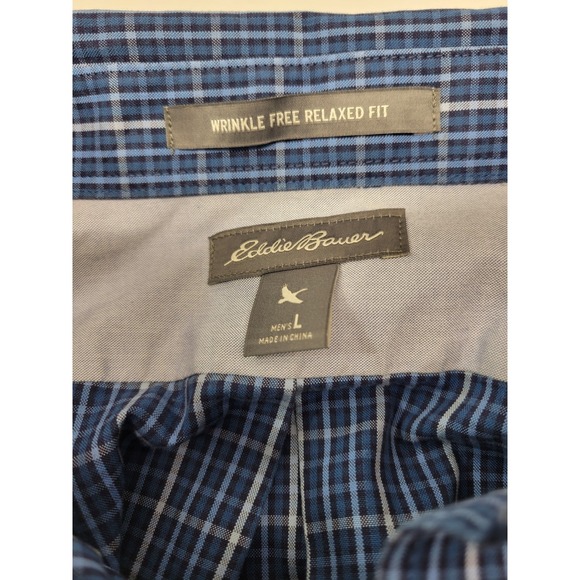 Eddie Bauer Oxford Shirt Mens L Legend Wash Button Down Cotton Casual Blue Plaid - Picture 10 of 13